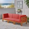 Oana - Contemporary 3 Piece Sofa Set Acacia Wood With Water Resistant Fabric Cushions - Red - Image 2