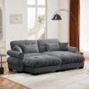 Modern Over Size Velvet 2 Seater Sofa With Ottoman And Round Bolster Armrests - Gray - Image 9