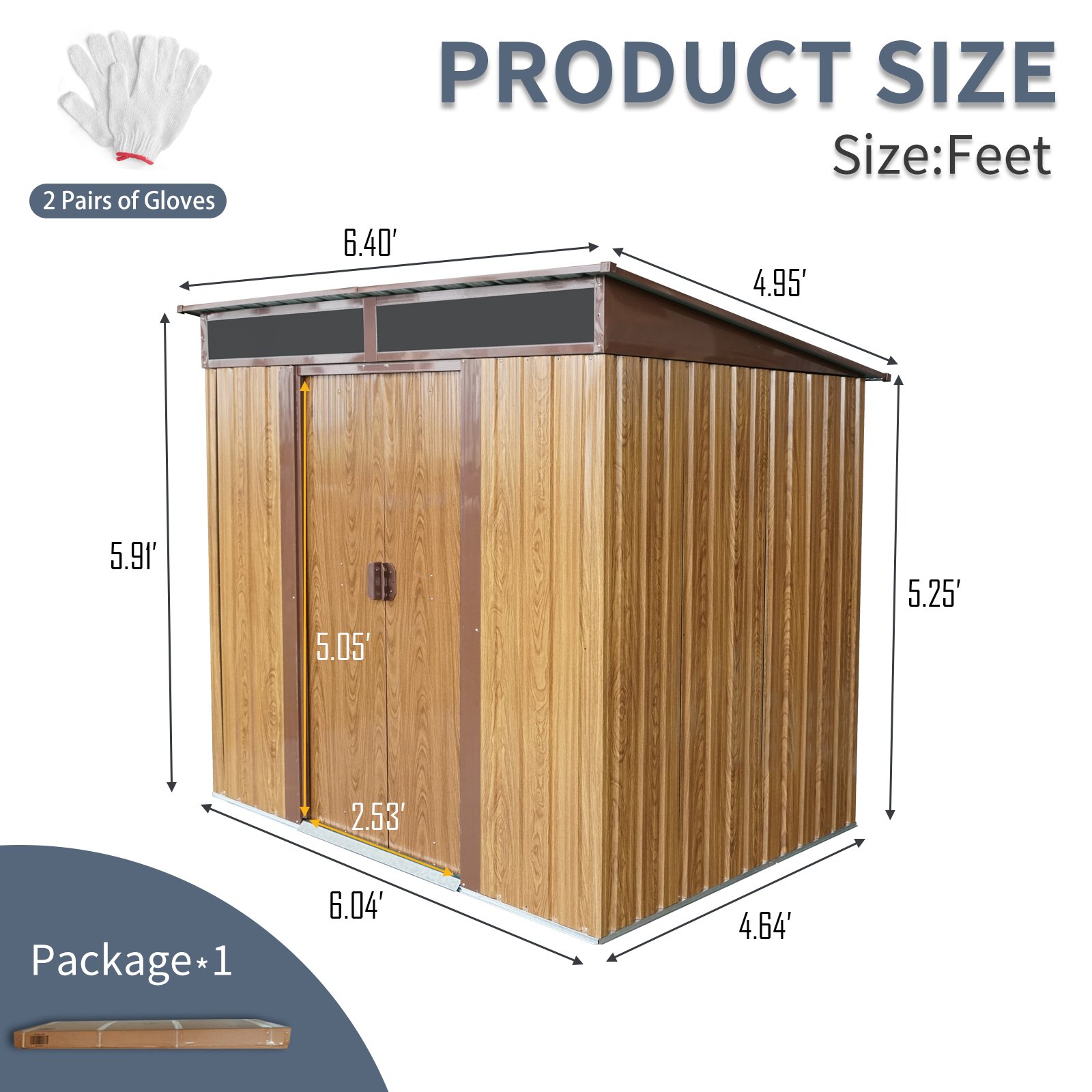 6Ft X 5Ft Outdoor Metal Storage With Transparent Plate And Foundation For Backyard Garden Patio - Coffee - Image 7