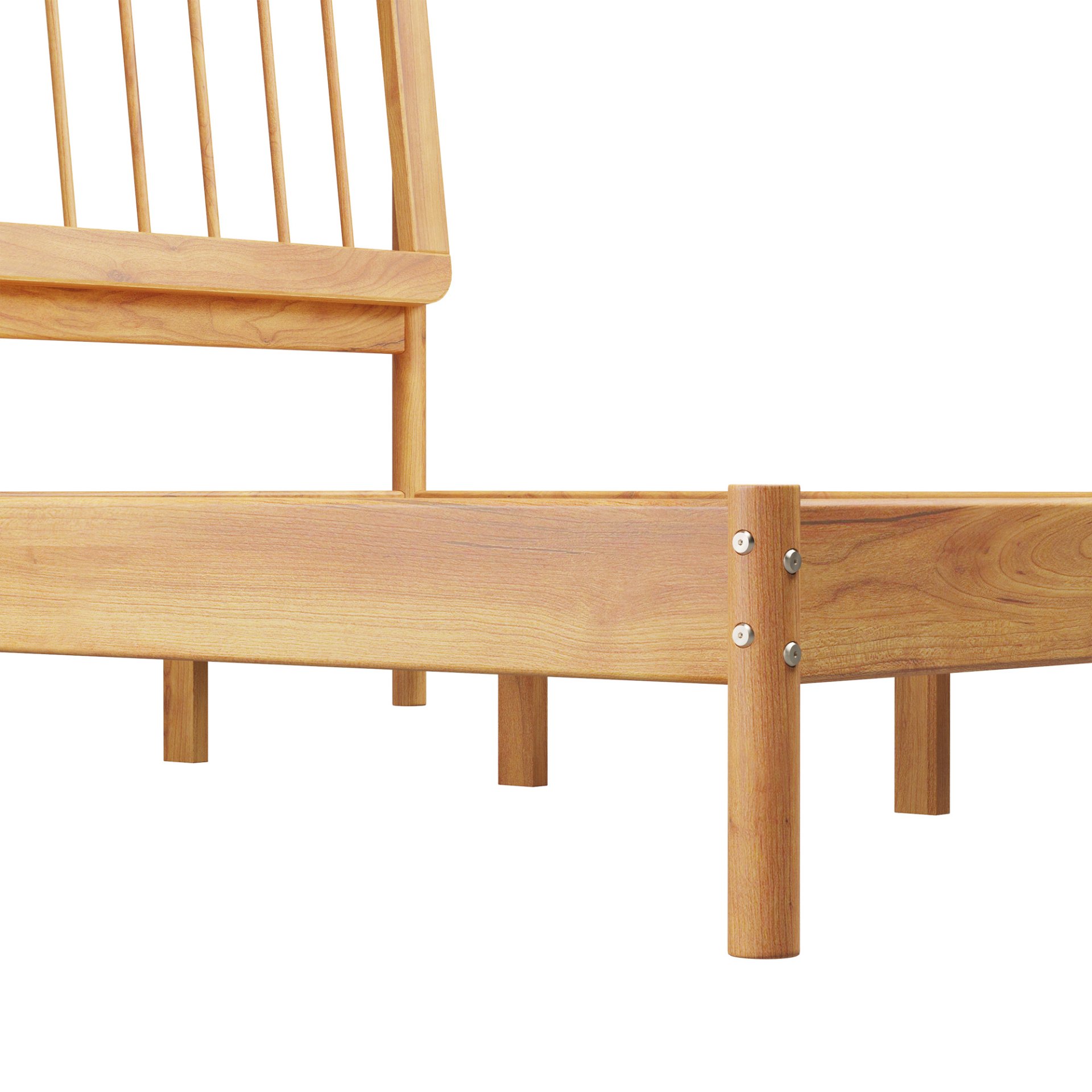 Mid-Century Modern Solid Wood King Spindle Bed - Natural Pine - Image 5
