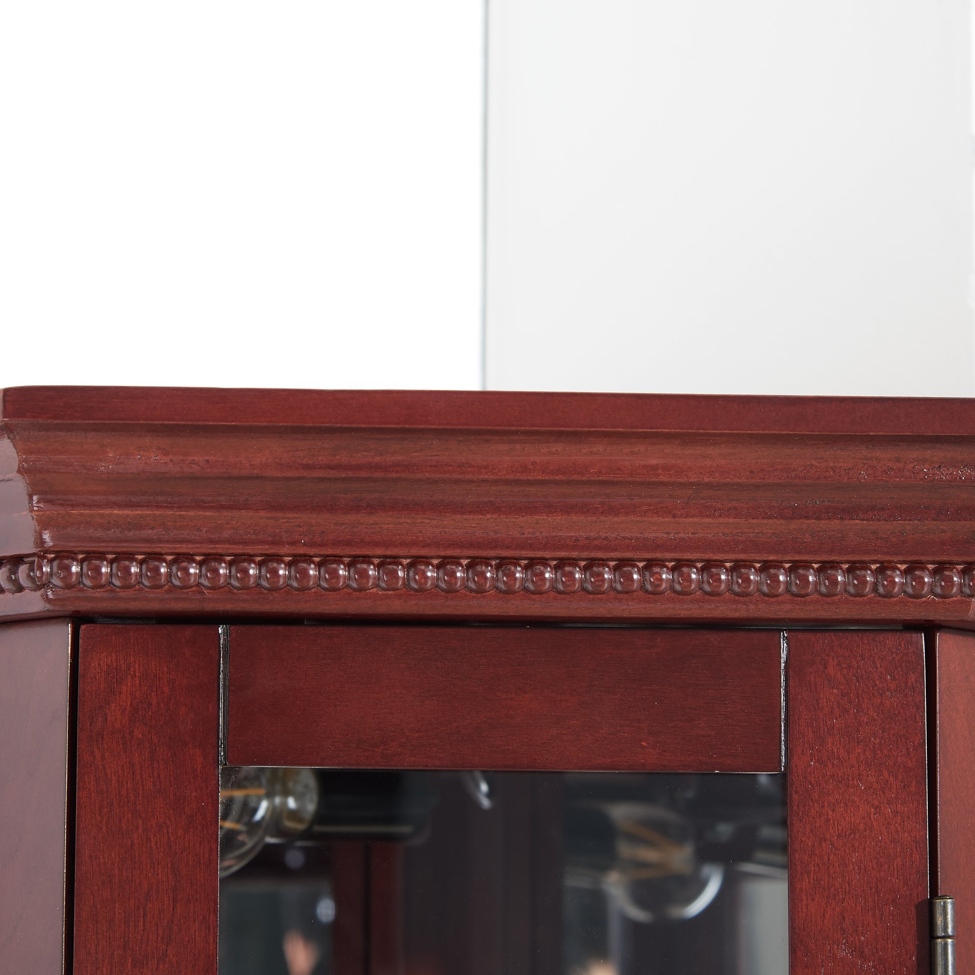 Corner Curio Cabinet With Lights, Adjustable Tempered Glass Shelves, Mirrored Back, Display Cabinet (E26 Light Bulb Not Included) - Cherry - Image 12