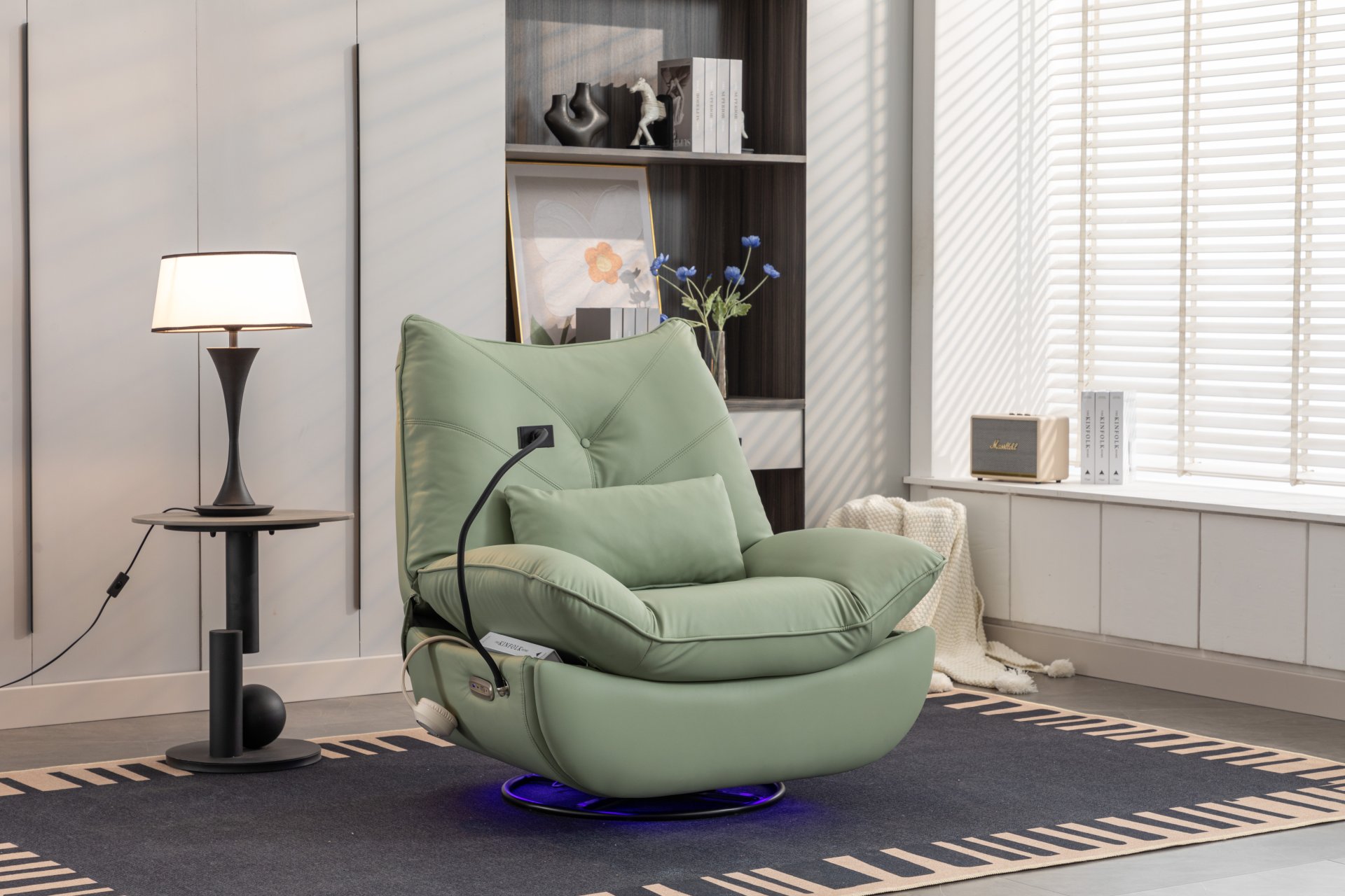 270 Swivel Glider Recliner Chair, Power Recliner Rocking Chair, USB Port Charge For Nursery Chair With Atmosphere Lamp For Living Room Bedroom Apartment - Green - Image 13