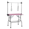 Folding Dog Pet Grooming Table Stainless Steel Frame Rubber Mat On Board, With Adjustable Arm And Clamps Pet Dog Cat Grooming Table - Pink - Image 5