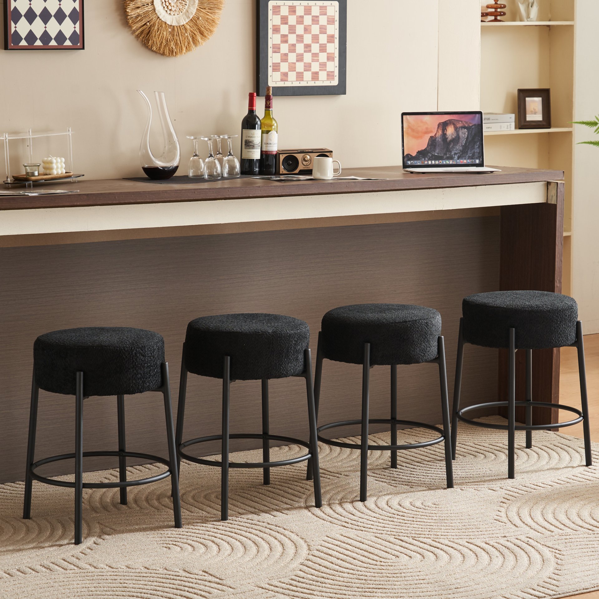 Round Bar Stools (Set of 2), Contemporary Upholstered Dining Stools For Kitchens, Coffee Shops And Bar Stores - Black - Image 5