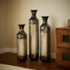 Modern Droplet Shaped Floor Vase Set, Glazed Metal Decorative Vases 3 Piece Home Accent For Living Room - Gold / White - Image 15