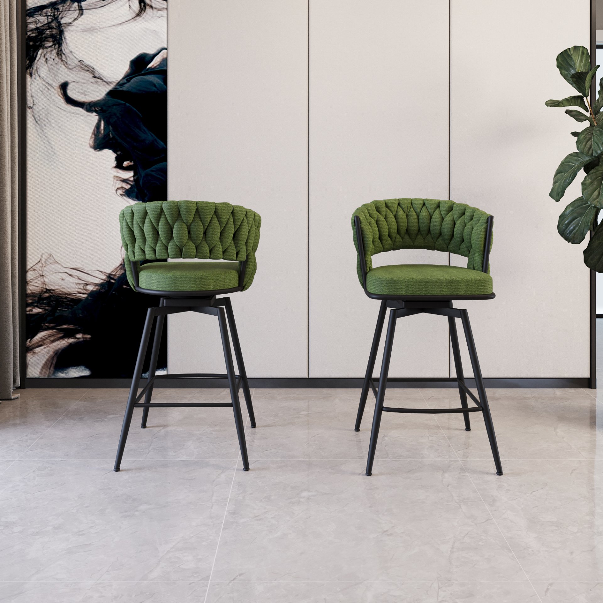 26" Bar Stool With 360 Swivel (Set of 4) - Green - Image 9