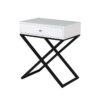 Koda - Wooden End Side Table Nightstand With Glass Top, Drawer And Metal Cross Base - White - Image 7