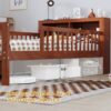 Twin Size Bed With Headboard Storage Rack, 2 Under Bed Drawers, 3 - Side Guardrails For Safety And Security - Walnut - Image 7