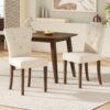 Modern Indoor Wood Dining Set With Chairs And Table, Rubber Wood, 6 Piece - Cream / Walnut - Image 4
