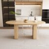 Oval Dining Table For 6 People With Wood Strip Base - Burly Wood - Image 4