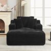 Modern Corduroy Chaise Lounge Sofa Bed With Removable Pillows, Upholstered Sleeper Sofa - Black - Image 5