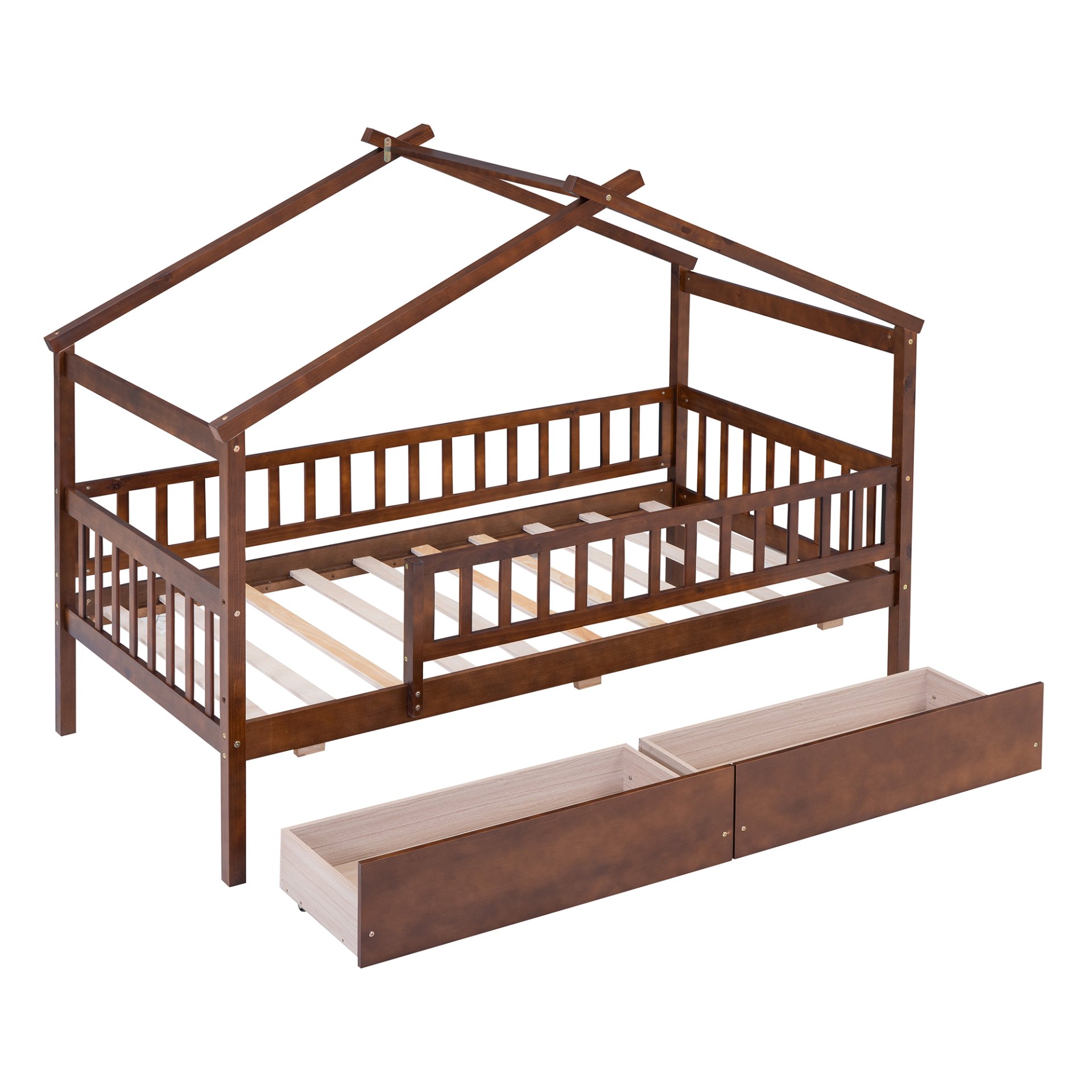 Twin Size House Bed With 2 Drawers - Walnut - Image 12