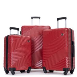 3 Piece Luggage Sets Lightweight Suitcase With Two Hooks, Spinner Wheels, (20/24/28) - Red