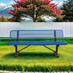Outdoor Steel Bench With Backrest - Blue