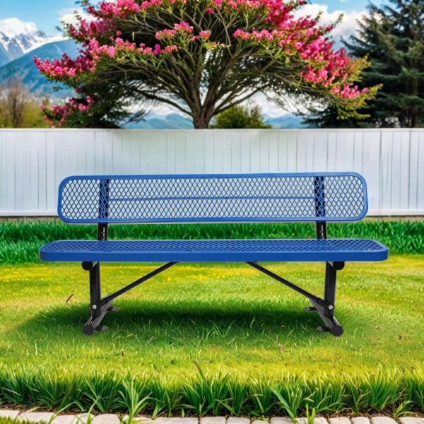 Outdoor Steel Bench With Backrest - Blue