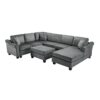 U Shaped Sectional Sofa Chenille Upholstered With Movable Storage Ottoman - Dark Gray - Image 14