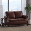 Contemporary Loveseat With Nailhead Trim - Dark Brown - Image 5