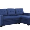 Upholstered Pull Out Sectional Sofa With Chaise - Blue - Image 7