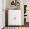 Freestanding Wooden Shoe Cabinet Organizer With Adjustable Shelves And Drawer - Natural / White - Image 4