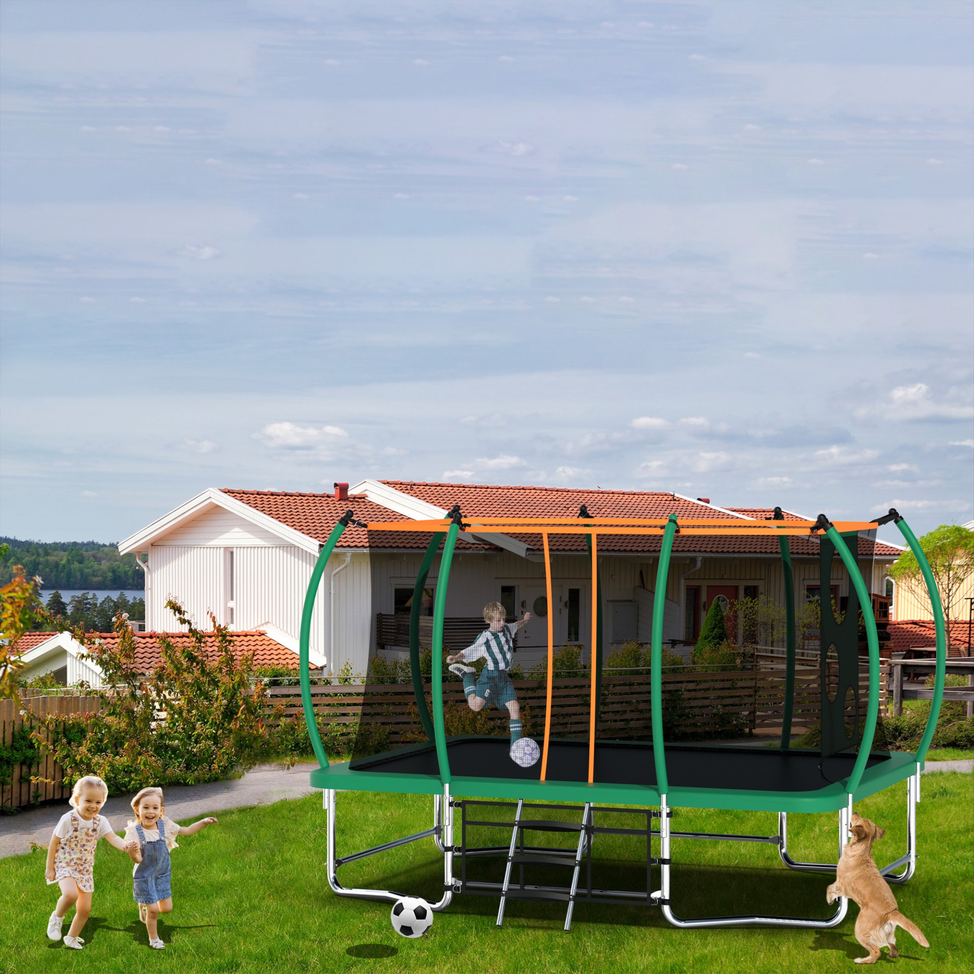 Outdoor Square Trampolines For Kids Adults Long Rectangular Tumbling Trampoline - Green - Image 9