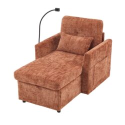 Multifunctional Chenille Recliner Sofa With Storage And Phone Bracket For Living Room Or Bedroom - Orange
