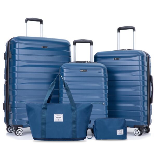 Luggage Set Of 5 Pieces, Expandable Hard Pc Luggage Set With Tsa Lock For Rotating Wheels, Lightweight Rolling Luggage - Dark Blue