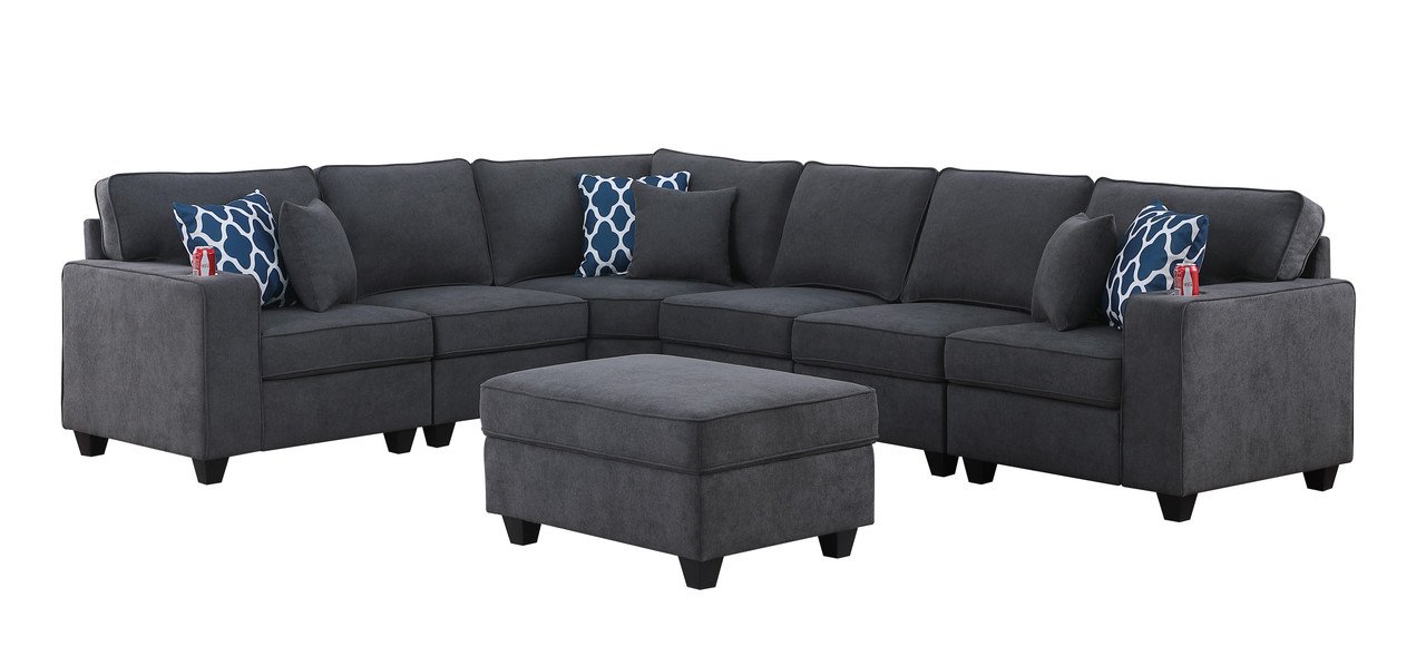 Cooper - 7 Piece Reversible L-Shape Sectional Sofa & Comfort Ottoman And Cupholder - Stone Gray - Image 2