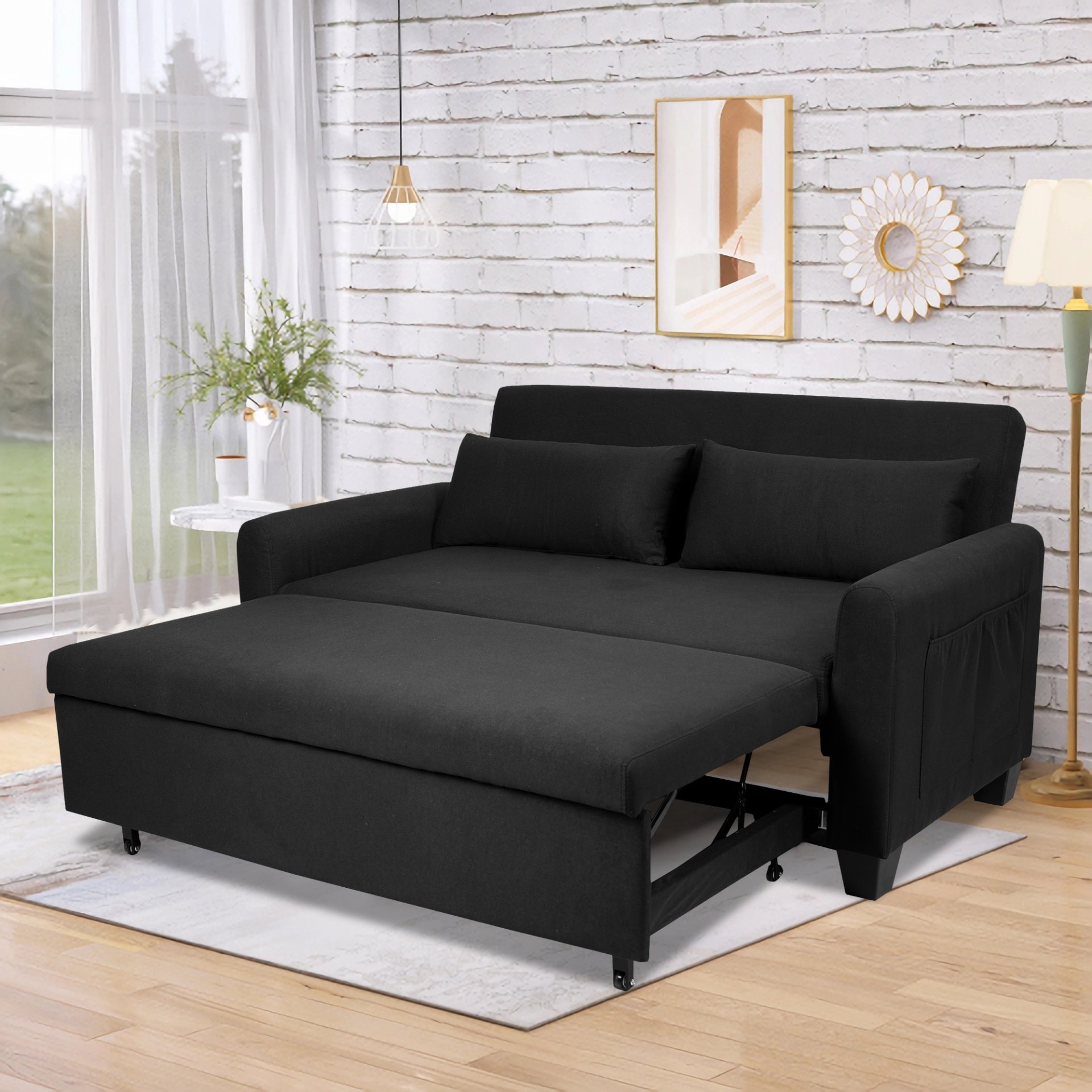 Balus - 2 In 1 Convertible Sofa Bed & Storage And Adjustable Backrest - Black - Image 4