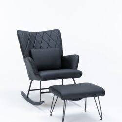 Rocking Chair, Glider Chair, Rocking Accent Chair With Lumbar Pillow And Ottoman For Living Room - Black