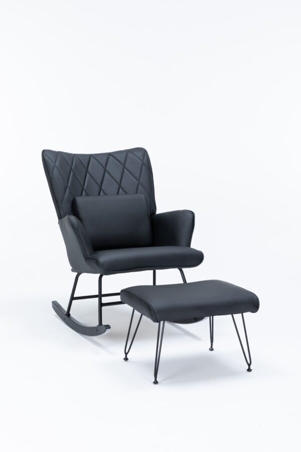 Rocking Chair, Glider Chair, Rocking Accent Chair With Lumbar Pillow And Ottoman For Living Room - Black