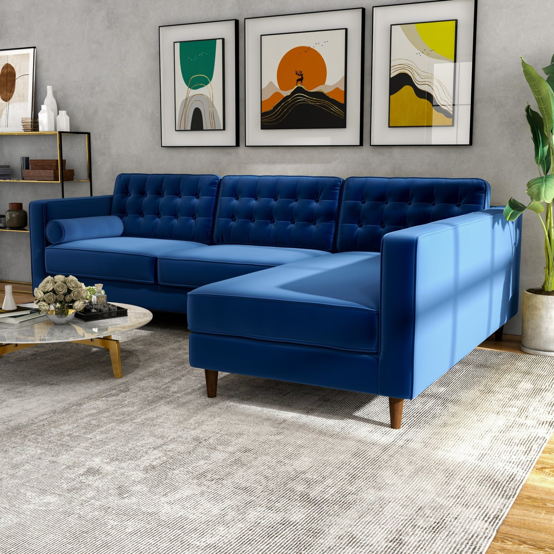 Christian - Sectional Sofa Right Facing - Blue - Image 10