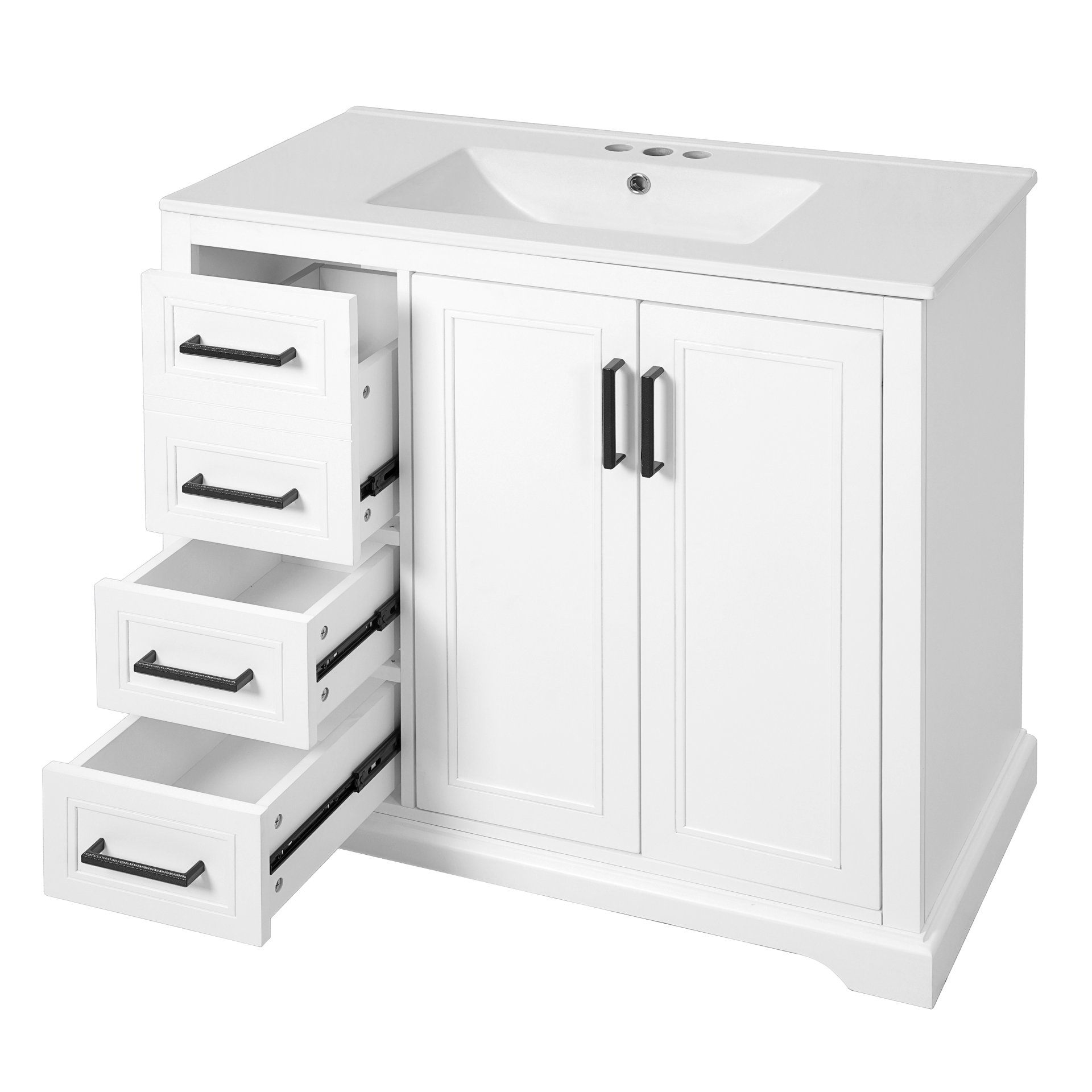36" Bathroom Vanity With Sink, Soft Close Doors, Adjustable Shelf & 3 Drawers - White - Image 20