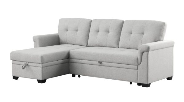 Destiny - Linen Reversible Sleeper Sectional Sofa With Storage Chaise - Light Gray