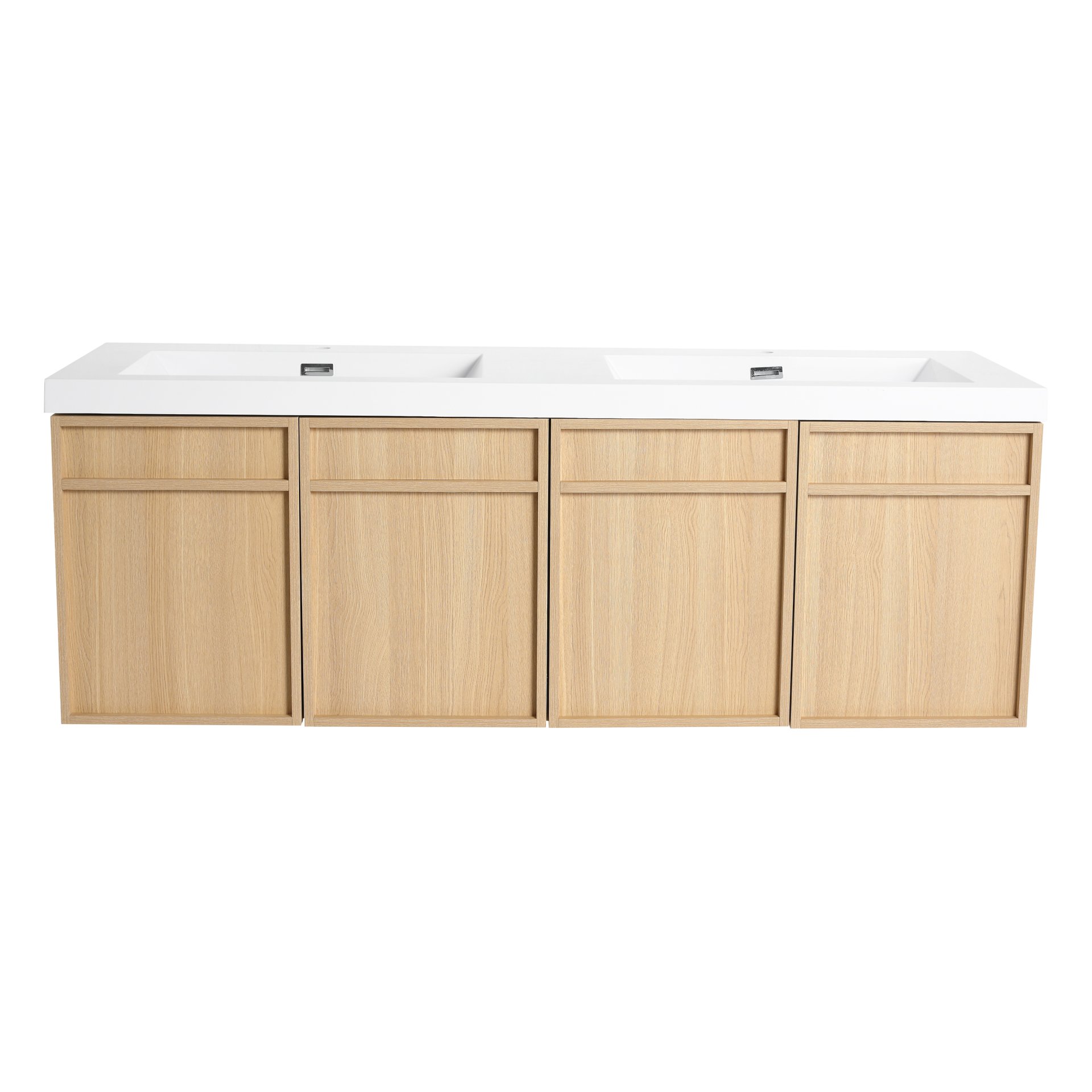 Original 60" Wall Mounted Bathroom Vanity With Double Resin Sink And Soft Closing Doors Plywood - Oak - Image 5