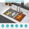 Topmount Drop In Kitchen Sink With Double Bowl Design - Brushed Nickel - Image 8