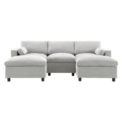 Modular Sectional With Storage Pockets, 5 Seat U Shaped Couch Set With Pillows, Free Combination Modern Cloud Sofa With 2 Movable Ottoman - Medium Gray