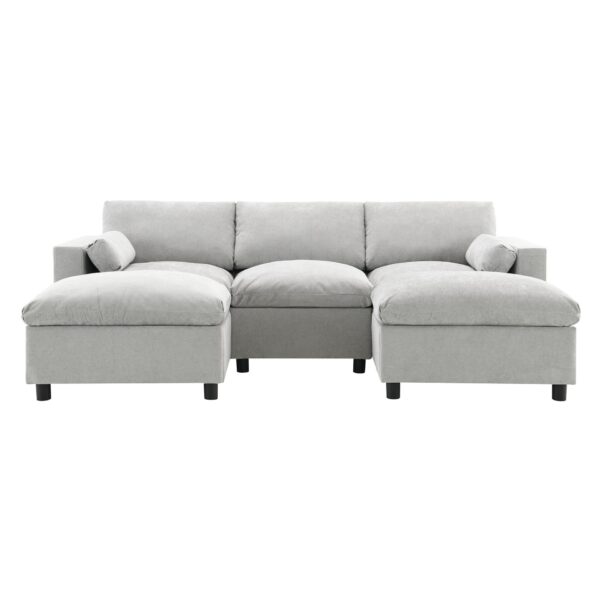 Modular Sectional With Storage Pockets, 5 Seat U Shaped Couch Set With Pillows, Free Combination Modern Cloud Sofa With 2 Movable Ottoman - Medium Gray