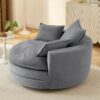 360° Swivel Sofa Chair Accent Barrel Chair With Dual Layer Cushion And 3 Removable Pillows, Corduroy - Gray - Image 10
