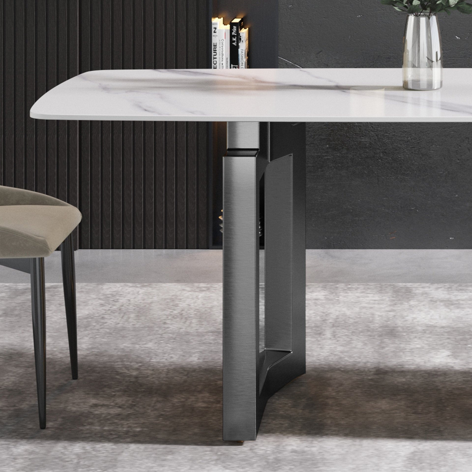70.87" Modern Artificial Stone White Curved Black Metal Leg Dining Table - White / Black - Image 11