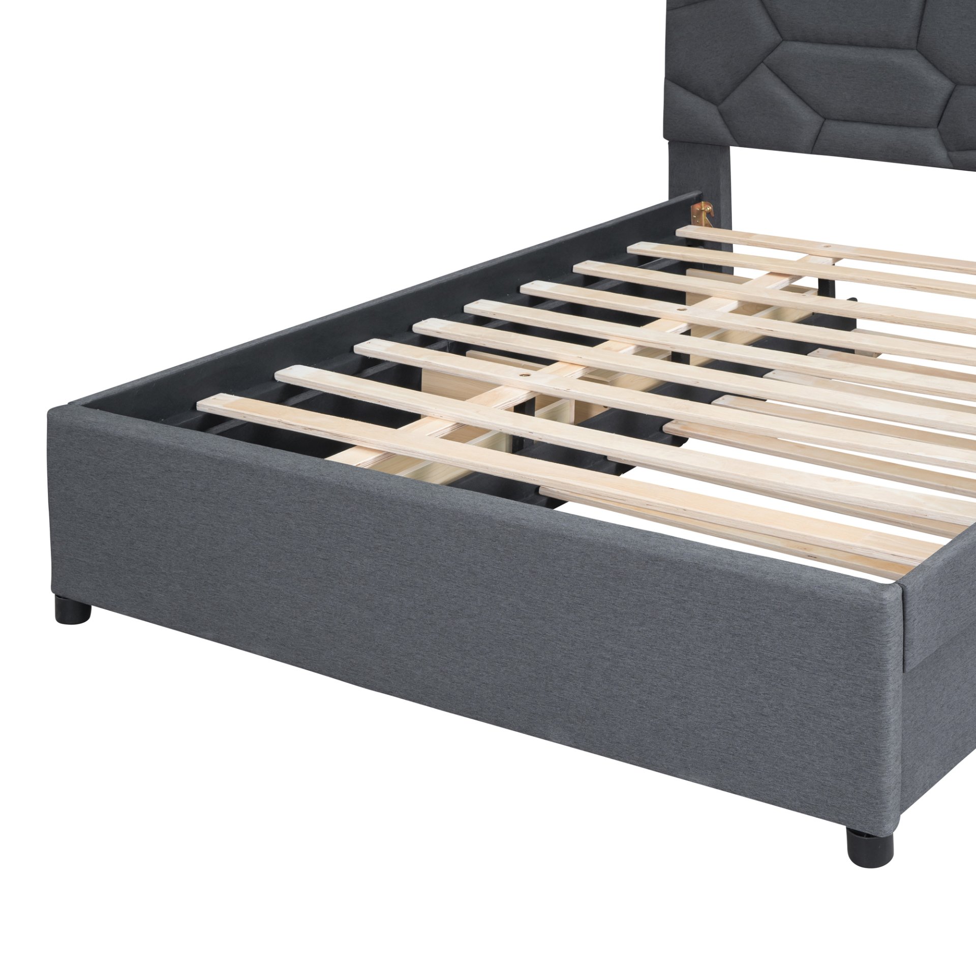 Full Size Upholstered Platform Bed With Brick Pattern Headboard, With Twin Size Trundle And 2 Drawers - Gray - Image 15