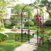 Metal Garden Arch With Gate High Climbing Plants Support Rose Arch Outdoor - Black - Image 9