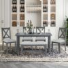 6 Piece Family Dining Room Set Solid Wood Space Saving Foldable Table And 4 Chairs With Bench - Gray - Image 4
