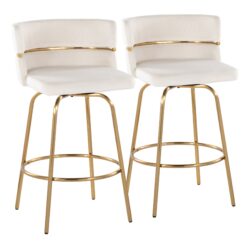 Cinch - Glam / Art Deco Fixed Height Counter Stool With Swivel With Round Footrest (Set of 2) - Gold / Cream