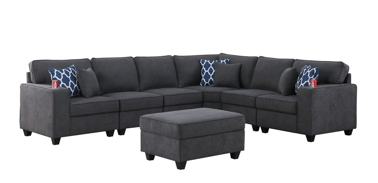 Cooper - 7 Piece Reversible L-Shape Sectional Sofa & Comfort Ottoman And Cupholder - Stone Gray - Image 4