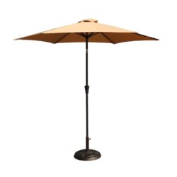 8.8' Outdoor Aluminum Patio Umbrella, Patio Umbrella, Market Umbrella With 33 Pounds Round Resin Umbrella Base, Push Button Tilt And Crank Lift - Taupe