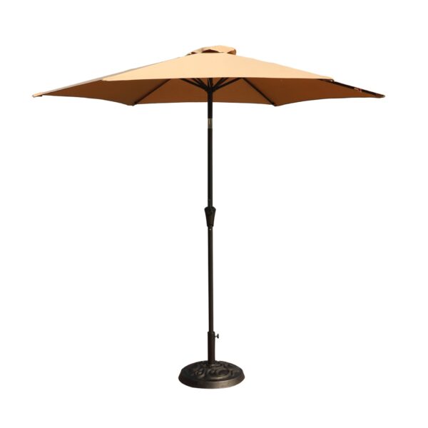8.8' Outdoor Aluminum Patio Umbrella, Patio Umbrella, Market Umbrella With 33 Pounds Round Resin Umbrella Base, Push Button Tilt And Crank Lift - Taupe