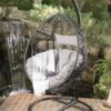 Kylie - Boho Style Hanging Basket Chair Rattan With Water Resistant Cushions - Gray - Image 2