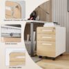 3 Drawer Mobile File Cabinet Under Desk Office, Simple Style Versatile Storage Cabinet For Legal / Letter / A4 Files, 5 Wheel Design Anti-Tilting Cold Rolled Steel Waterproof Moisture-Proof - White / Light Brown - Image 3