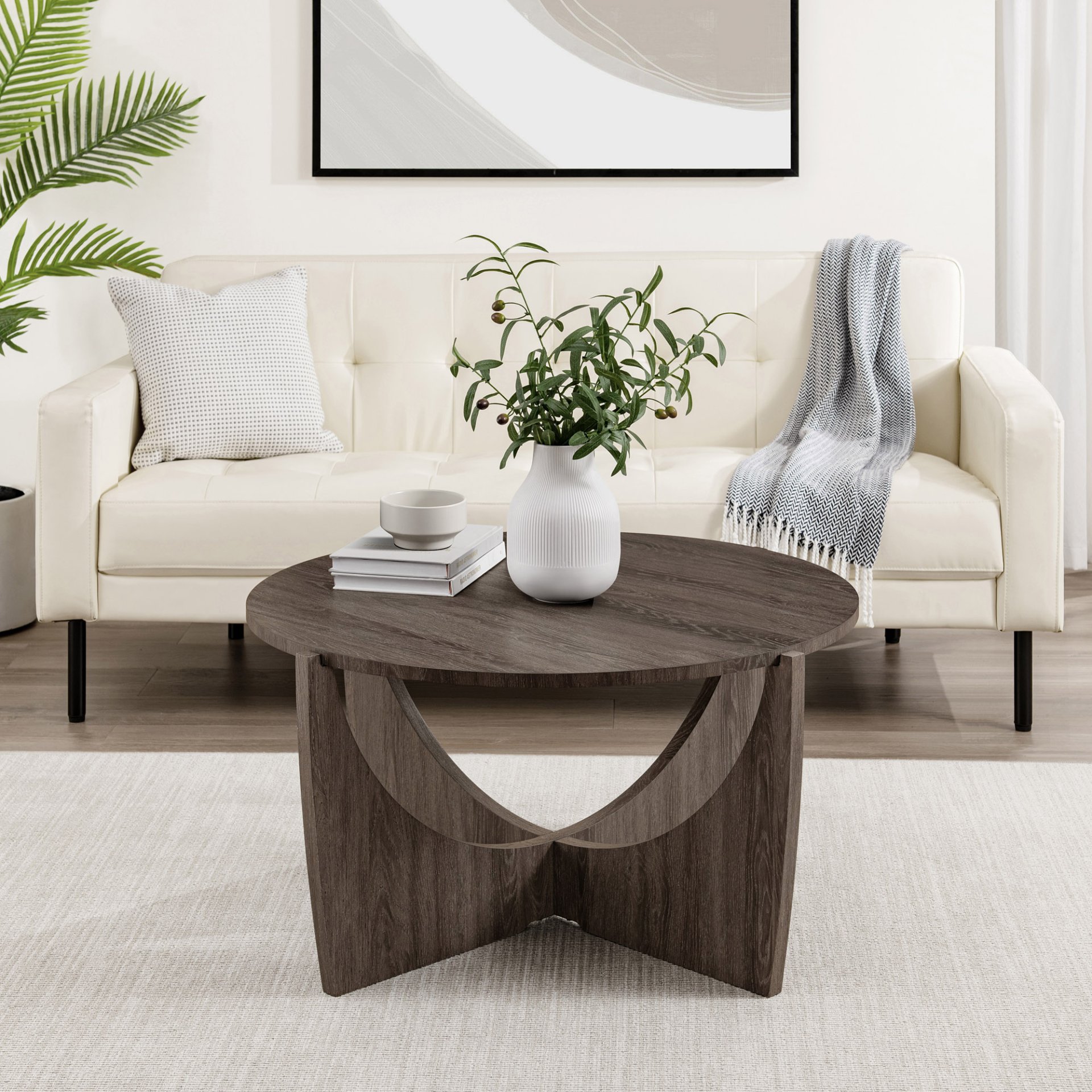 Contemporary Open Arch Base Round Coffee Table - Cerused Ash - Image 2
