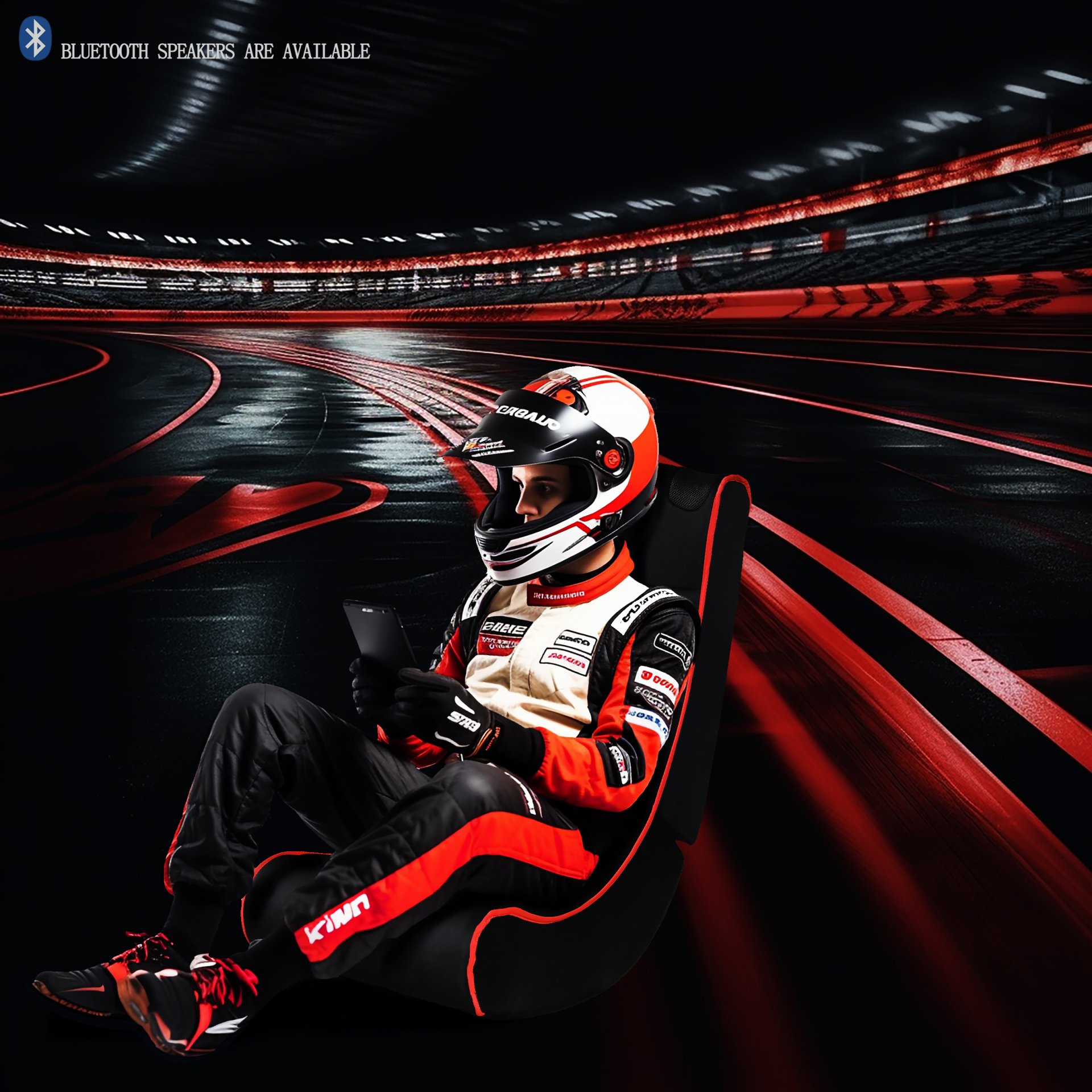 Foldable Gaming Chair With Onboard Speakers, Bluetooth Connection - Black / Red - Image 6